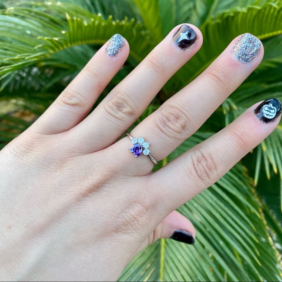 Kawaii Kitty Paw Rhinestone Purple Ring Jewelry - Picture 3 of 3